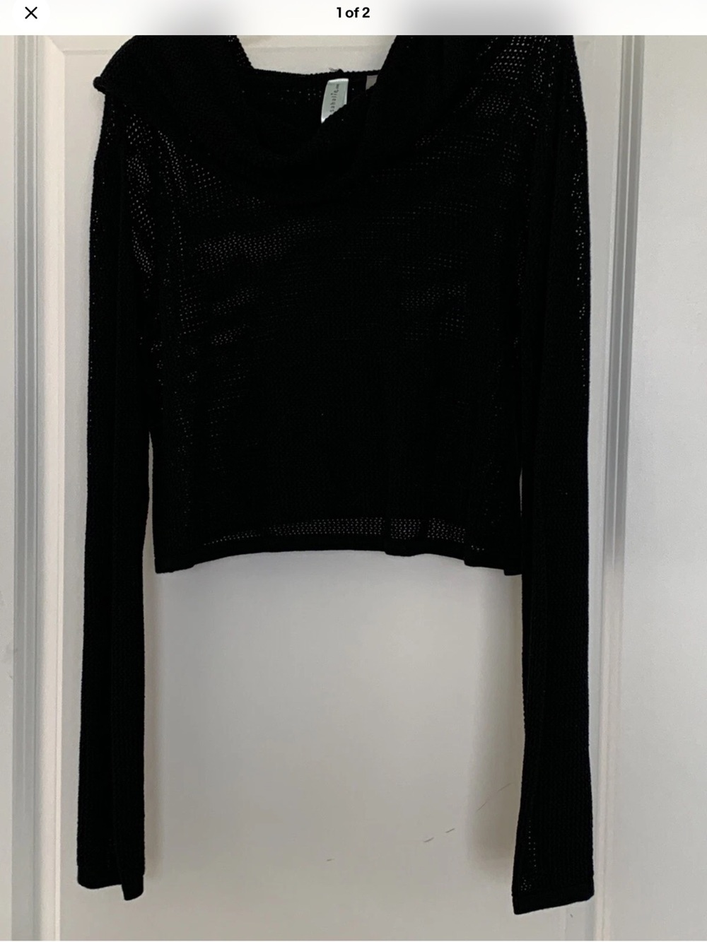 sahalie Black loose knit Cowl-Neck Long-Sleeve Crop Sweater